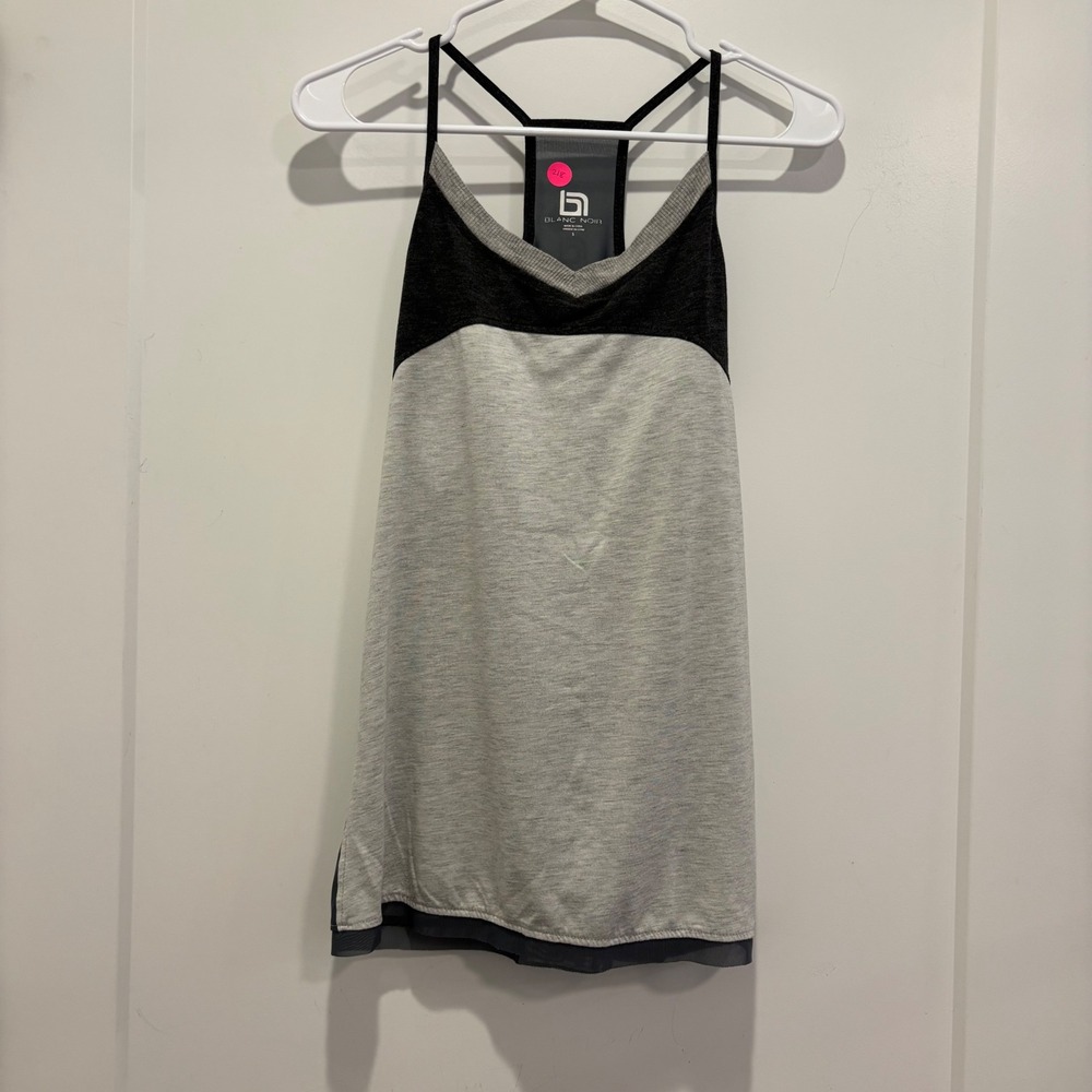 Blanc Noir Gray Colorblock Mesh Racerback Activewear Tank Top Small Womens
